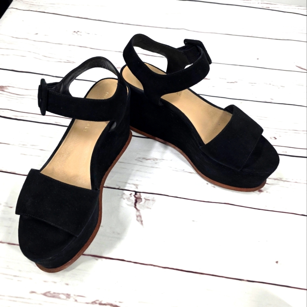 LOEFFLER RANDALL Alessa Platform Wedge Suede Ankle Strap Sandals 8